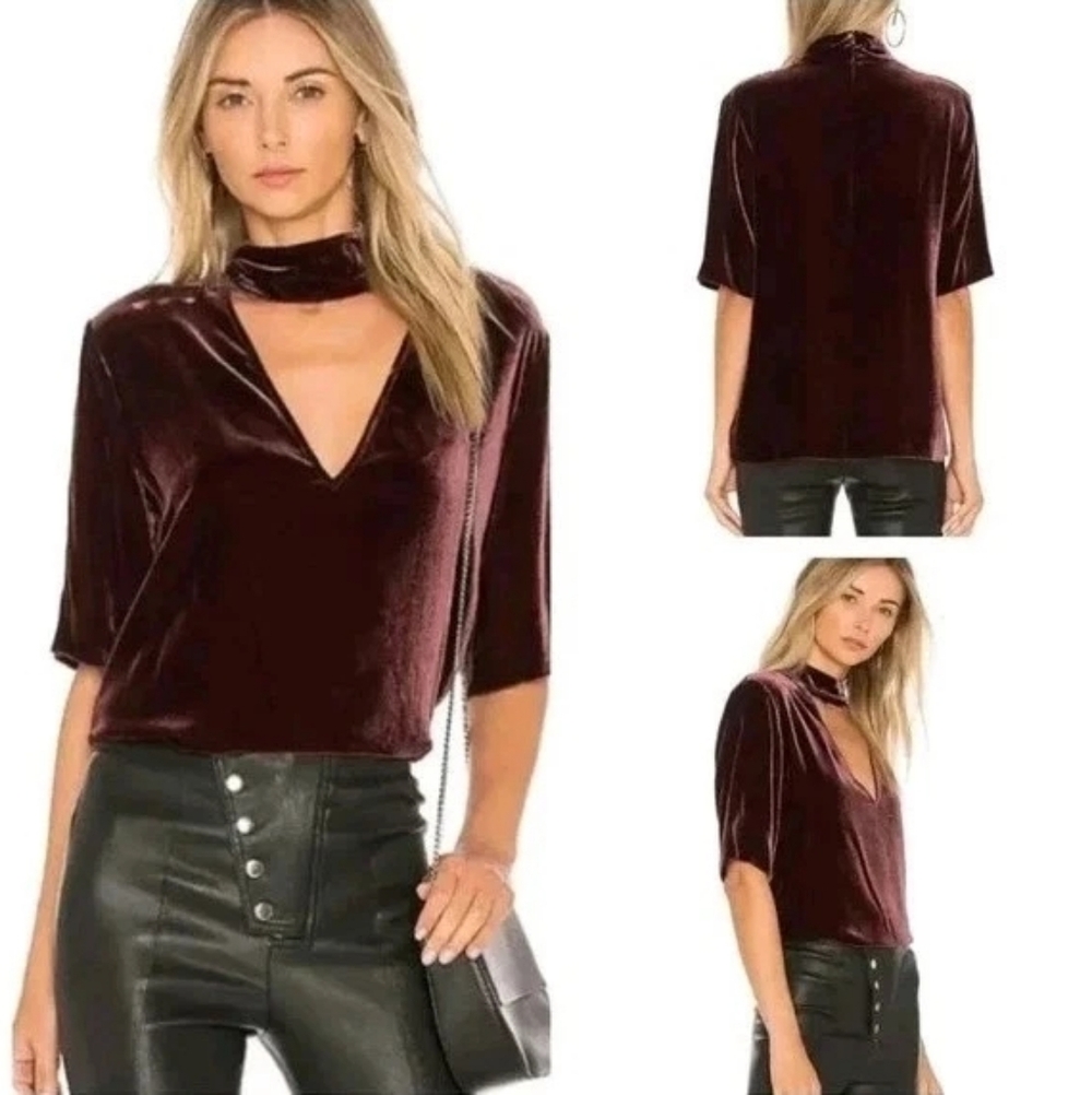 Theory Choker Luxe Velvet Deep-V Top $275. Deep Wine. Cutout. XS/S. Perfect - Picture 2 of 16